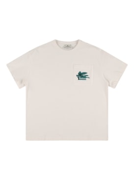 Etro: T-shirt in jersey di cotone con logo - Bianco/Verde - kids-boys_0 | Luisa Via Roma