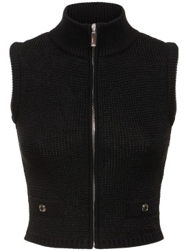 Alessandra Rich: High neck sequined knit vest w/zip - Black - women_0 | Luisa Via Roma