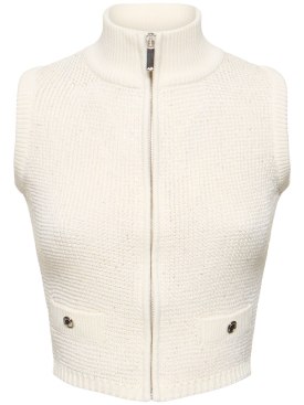 Alessandra Rich: High neck sequined knit vest w/zip - White - women_0 | Luisa Via Roma