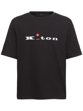 Kiton: T-shirt in cotone con logo - Nero - men_0 | Luisa Via Roma