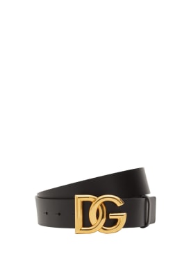 Dolce&Gabbana: 3.5cm 로고 가죽 양면 벨트 - 블랙/골드 - men_0 | Luisa Via Roma
