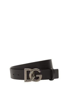 Dolce&Gabbana: Cinturón de piel con logo 3,5cm - Negro - men_0 | Luisa Via Roma