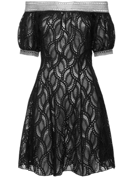 Ermanno Scervino: Crochet off-the-shoulder mini dress - Black - women_0 | Luisa Via Roma