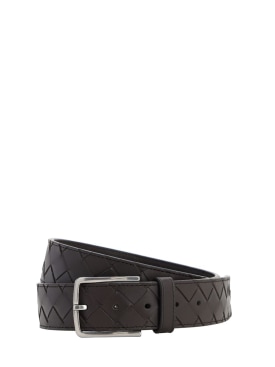 Bottega Veneta: 3.5cm New Intreccio buckle leather belt - Fondente/Silver - men_0 | Luisa Via Roma