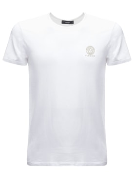 Versace Underwear: Logo print stretch cotton t-shirt - White - men_0 | Luisa Via Roma