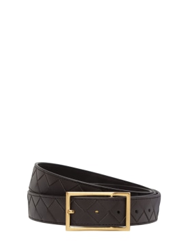 Bottega Veneta: 3cm Intrecciato leather belt - Fondente/Gold - men_0 | Luisa Via Roma