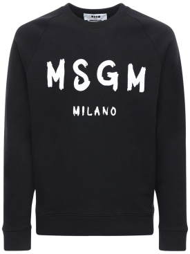 MSGM: Felpa in cotone spazzolato con logo stampato - Nero - men_0 | Luisa Via Roma