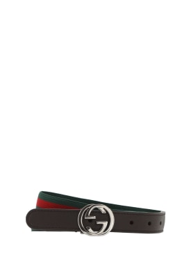 Gucci: Elastic belt w/ Web details - Green/Red - kids-boys_0 | Luisa Via Roma