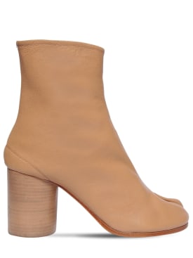 Maison Margiela: 80mm Tabi vintage leather ankle boots - Camel - women_0 | Luisa Via Roma
