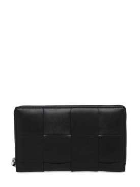 Bottega Veneta: Cassette leather zip around wallet - Black - men_0 | Luisa Via Roma