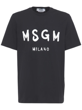 MSGM: Logo print cotton jersey t-shirt - Black/White - men_0 | Luisa Via Roma