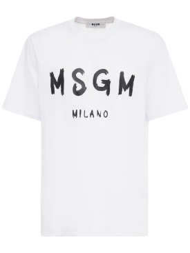 MSGM: Logo print cotton jersey t-shirt - White/Black - men_0 | Luisa Via Roma