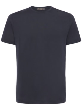 Loro Piana: T-shirt in jersey di seta e cotone - Navy - men_0 | Luisa Via Roma