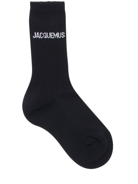 Jacquemus: Les Chaussettes logo knit socks - Black - women_0 | Luisa Via Roma
