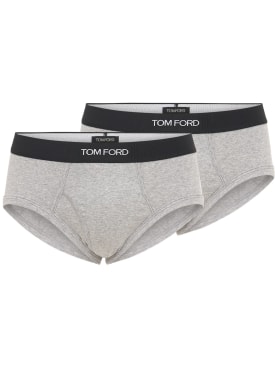 Tom Ford: Pack of 2 logo stretch cotton briefs - Grey - men_0 | Luisa Via Roma