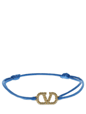 Valentino Garavani: Crystal V logo slim adjustable bracelet - Niagara/Blue - women_0 | Luisa Via Roma