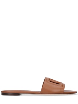 Dolce&Gabbana: 10mm Bianca leather slide sandals - Tan - women_0 | Luisa Via Roma