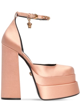 Versace: Zapatos pumps de satén con plataforma 155mm - Rosado - women_0 | Luisa Via Roma