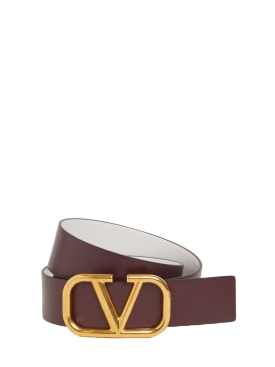 Valentino Garavani: Cintura reversibile in pelle con logo 4cm - White/Rubin - women_0 | Luisa Via Roma