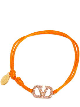 Valentino Garavani: Crystal V logo slim adjustable bracelet - Orange/Rose - women_0 | Luisa Via Roma