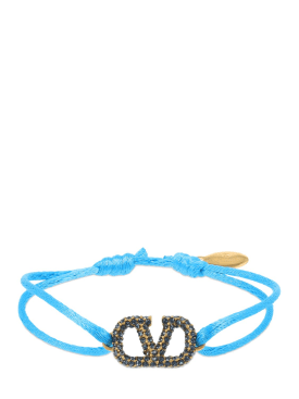 Valentino Garavani: Crystal V logo slim adjustable bracelet - Skyblue/Montana - women_0 | Luisa Via Roma