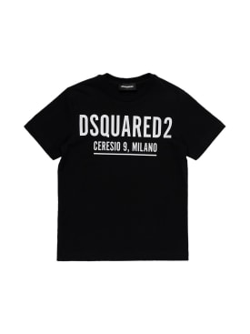 Dsquared2: Camiseta de jersey de algodón con logo estampado - Negro - kids-boys_0 | Luisa Via Roma