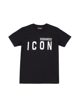 Dsquared2: T-shirt Icon in jersey di cotone con stampa - Nero - kids-boys_0 | Luisa Via Roma