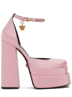 Versace: Décolleté in raso con platform 155mm - Candy Pink - women_0 | Luisa Via Roma