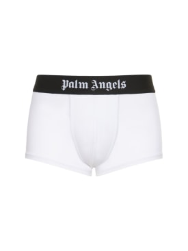 Palm Angels: Logo stretch cotton boxer briefs - White - men_0 | Luisa Via Roma