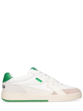 Palm Angels: Palm University leather low-top sneakers - White/Green - men_0 | Luisa Via Roma