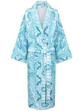 Etro: Shawl collar bathrobe - Blue - ecraft_0 | Luisa Via Roma