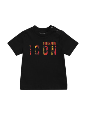 Dsquared2: T-shirt in jersey di cotone con logo - Nero - kids-girls_0 | Luisa Via Roma