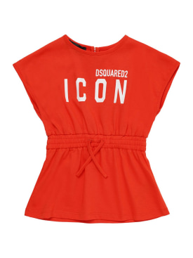 Dsquared2: Vestito in jersey di cotone con logo - Arancione - kids-girls_0 | Luisa Via Roma
