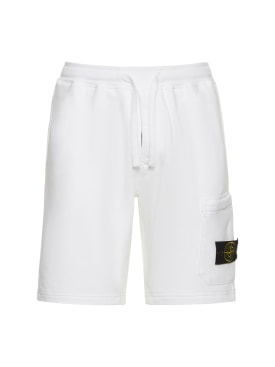 Stone Island: Brushed cotton sweat shorts - White - men_0 | Luisa Via Roma