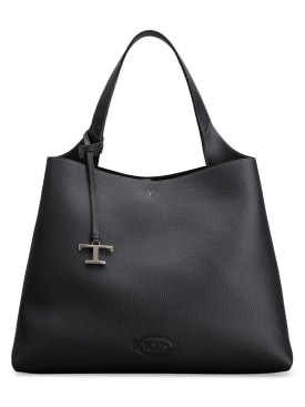 Tod's: Shopping leather shoulder bag - Black - women_0 | Luisa Via Roma