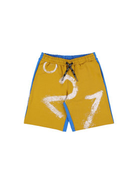 N°21: Two tone cotton shorts w/ logo - Senape/Blue - kids-boys_0 | Luisa Via Roma