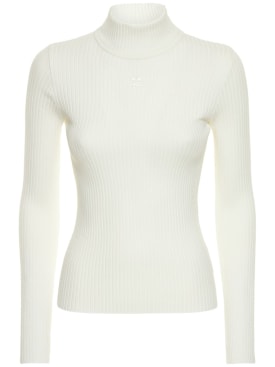 Courreges: Knit viscose blend logo top - White - women_0 | Luisa Via Roma
