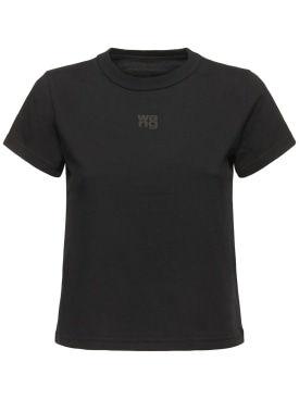 Alexander Wang: Essential棉质平纹针织T恤 - 黑色 - women_0 | Luisa Via Roma