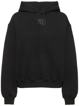 Alexander Wang: Essential terry cotton hoodie w/ logo - Black - women_0 | Luisa Via Roma