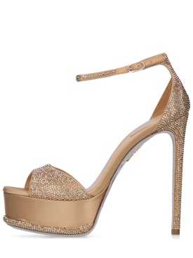 René Caovilla: 130mm Embellished satin platform sandals - Gold - women_0 | Luisa Via Roma