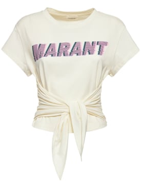 Marant Etoile: Camiseta de algodón con logo estampado - Blanco - women_0 | Luisa Via Roma