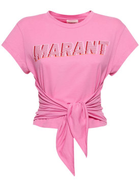 Marant Etoile: T-shirt Zodya in cotone con stampa - Rosa - women_0 | Luisa Via Roma