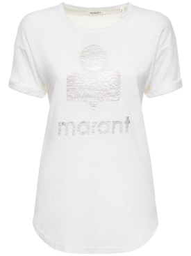 Marant Etoile: Camiseta de lino con logo - Blanco - women_0 | Luisa Via Roma