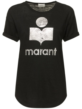 Marant Etoile: Camiseta de lino con logo - Negro - women_0 | Luisa Via Roma