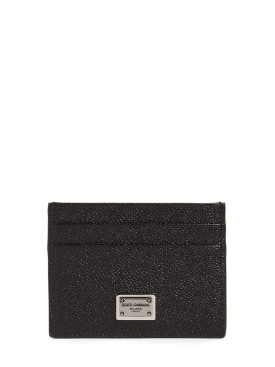 Dolce&Gabbana: Tarjetero de piel con placa de metal con logo - Negro - men_0 | Luisa Via Roma