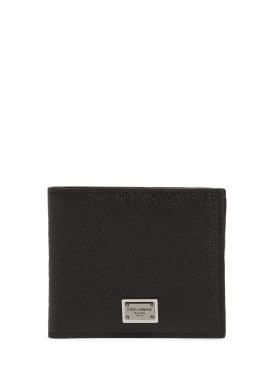 Dolce&Gabbana: Portefeuille en cuir avec plaque à logo - Noir - men_0 | Luisa Via Roma