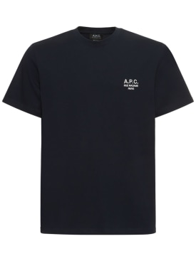 A.P.C.: Logo embroidery organic cotton t-shirt - Blue - men_0 | Luisa Via Roma