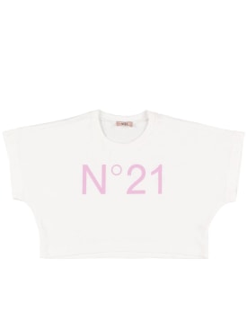 N°21: Camiseta corta de jersey de algodón con logo - Blanco - kids-girls_0 | Luisa Via Roma