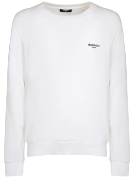 Balmain: Logo detail flocked sweatshirt - White/Black - men_0 | Luisa Via Roma
