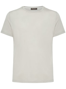 Loro Piana: T-shirt in jersey di seta e cotone - Argento - men_0 | Luisa Via Roma